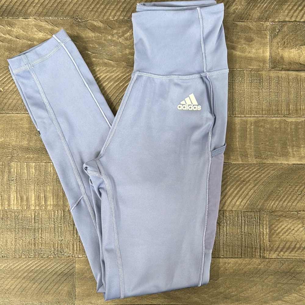 adidas Violet Leggings with Wide Waistband and Form-Fitting Design